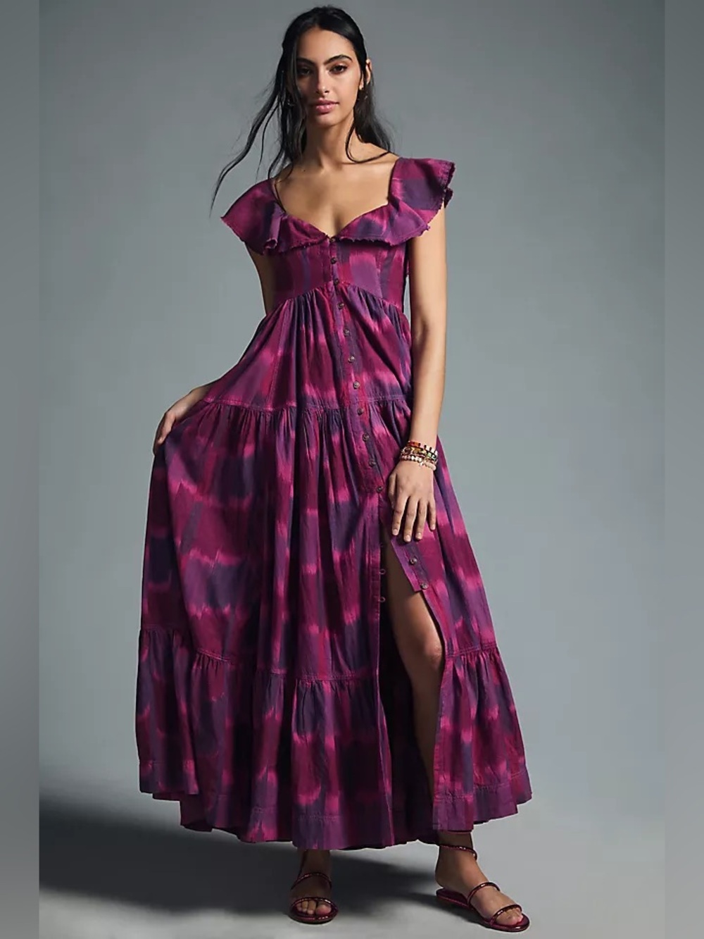 Pilcro Anthropologie Dyed Flutter-Sleeve Purple Dress Size XS